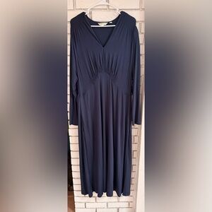 Boden Navy Jersey Knit Midi Tea Dress SZ 22 Flattering Fit Everyday Soft Stretch